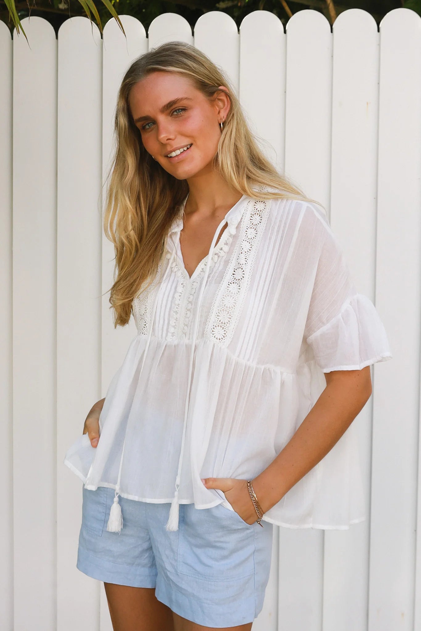 Oversized Boho Top Top White