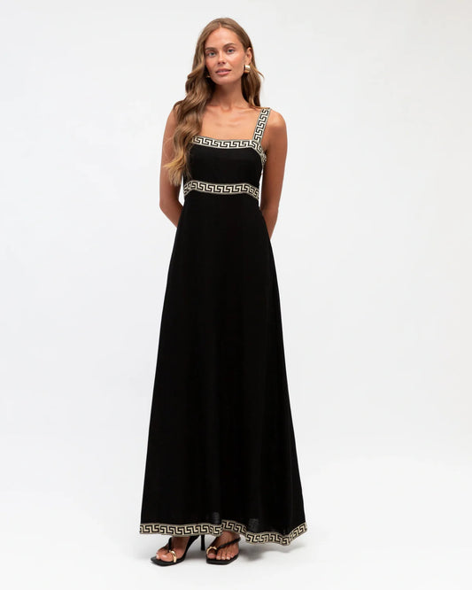 Hot Property Motif Border Maxi Dress Black
